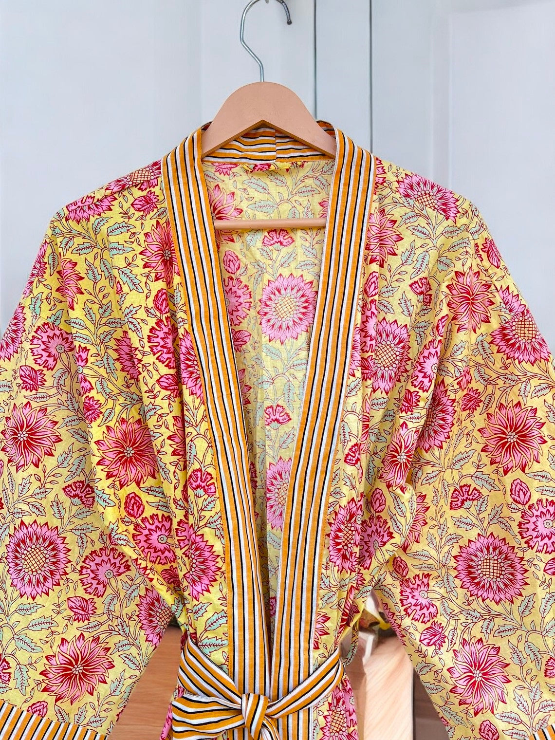 Women’s Indian Block Print Cotton Kimono Robe | Handmade Boho Lounge Robe