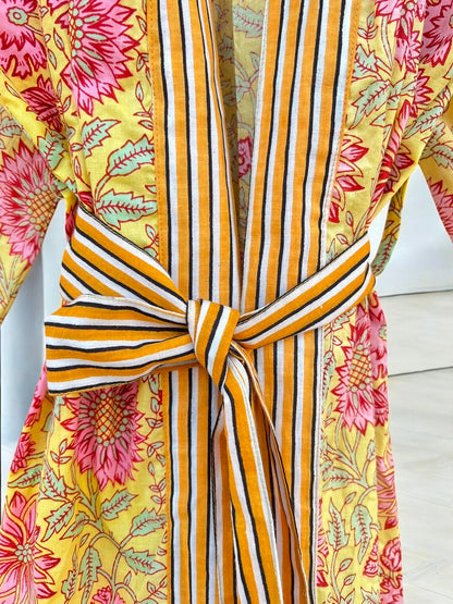 Women’s Indian Block Print Cotton Kimono Robe | Handmade Boho Lounge Robe
