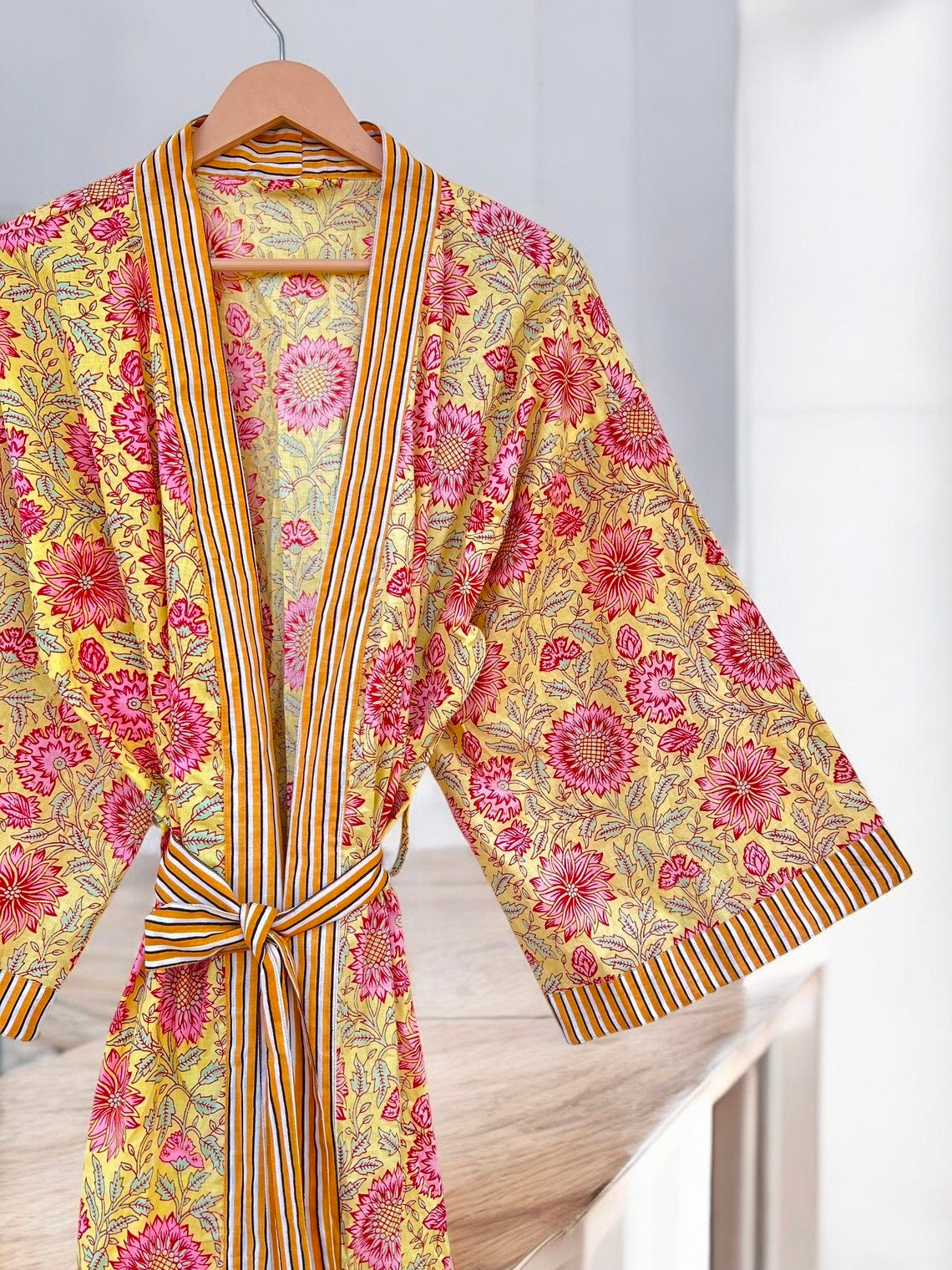 Women’s Indian Block Print Cotton Kimono Robe | Handmade Boho Lounge Robe