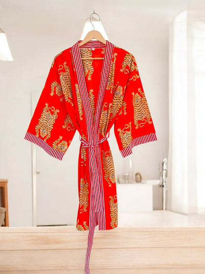 Bohemian Cotton Block Printed Kimono Robe | Women’s Handmade Summer Kimono