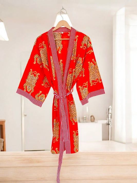 Bohemian Cotton Block Printed Kimono Robe | Women’s Handmade Summer Kimono