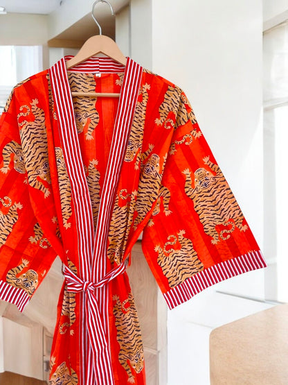 Bohemian Cotton Block Printed Kimono Robe | Women’s Handmade Summer Kimono