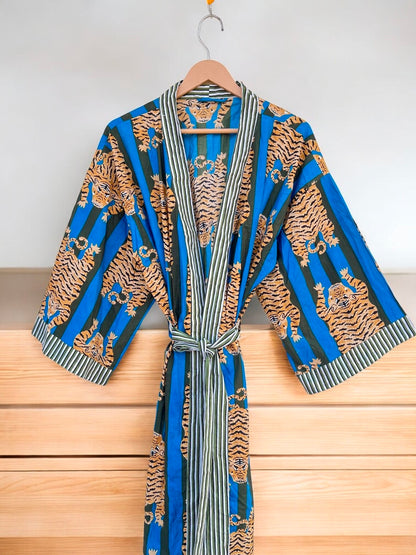 Women’s Cotton Block Printed Kimono Robe | Soft Lightweight Spa & Lounge Wear