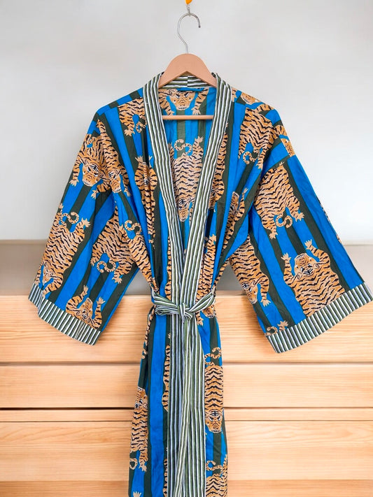 Women’s Cotton Block Printed Kimono Robe | Soft Lightweight Spa & Lounge Wear