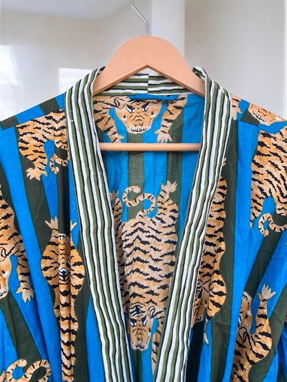 Women’s Cotton Block Printed Kimono Robe | Soft Lightweight Spa & Lounge Wear