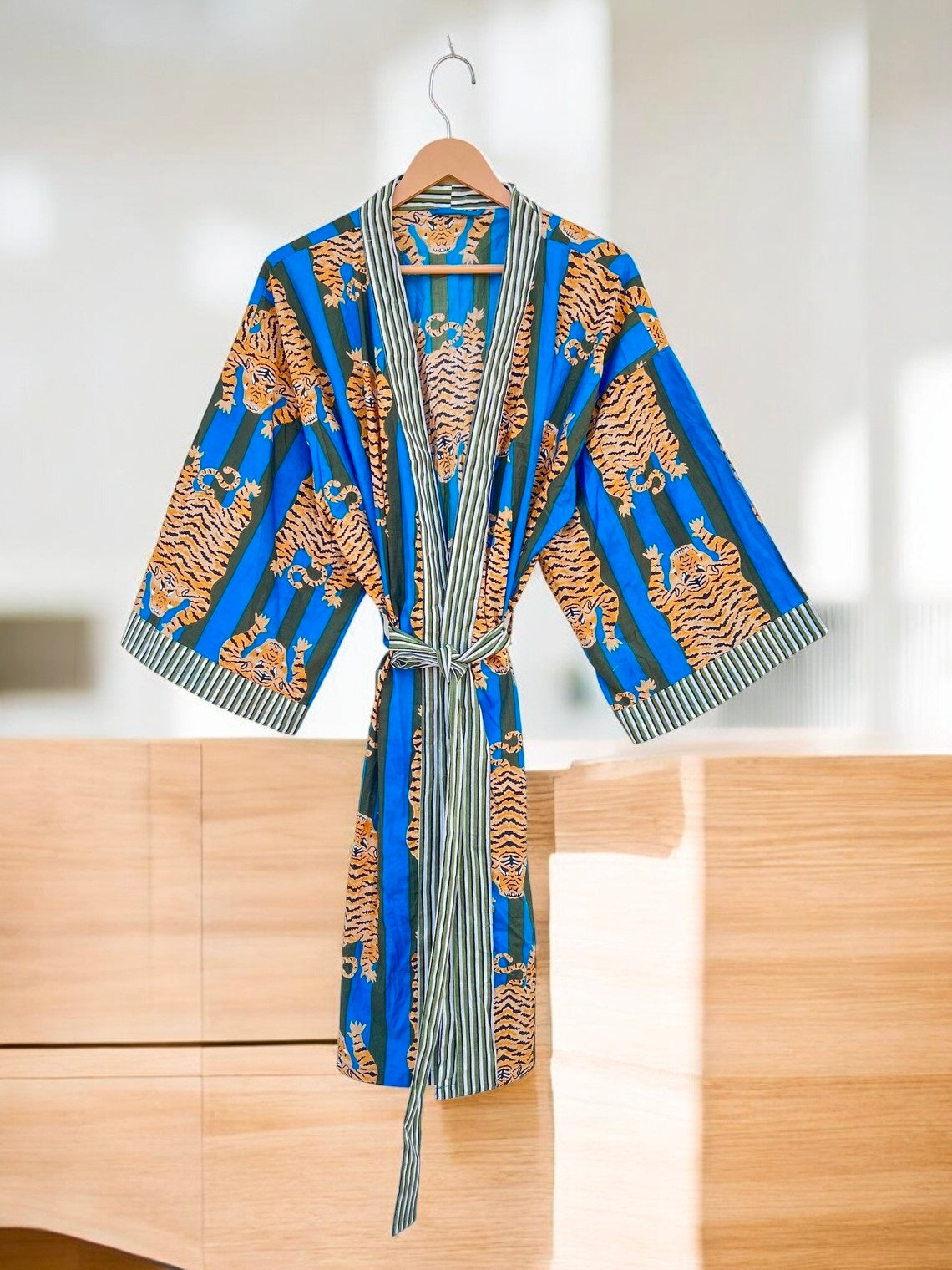 Women’s Cotton Block Printed Kimono Robe | Soft Lightweight Spa & Lounge Wear