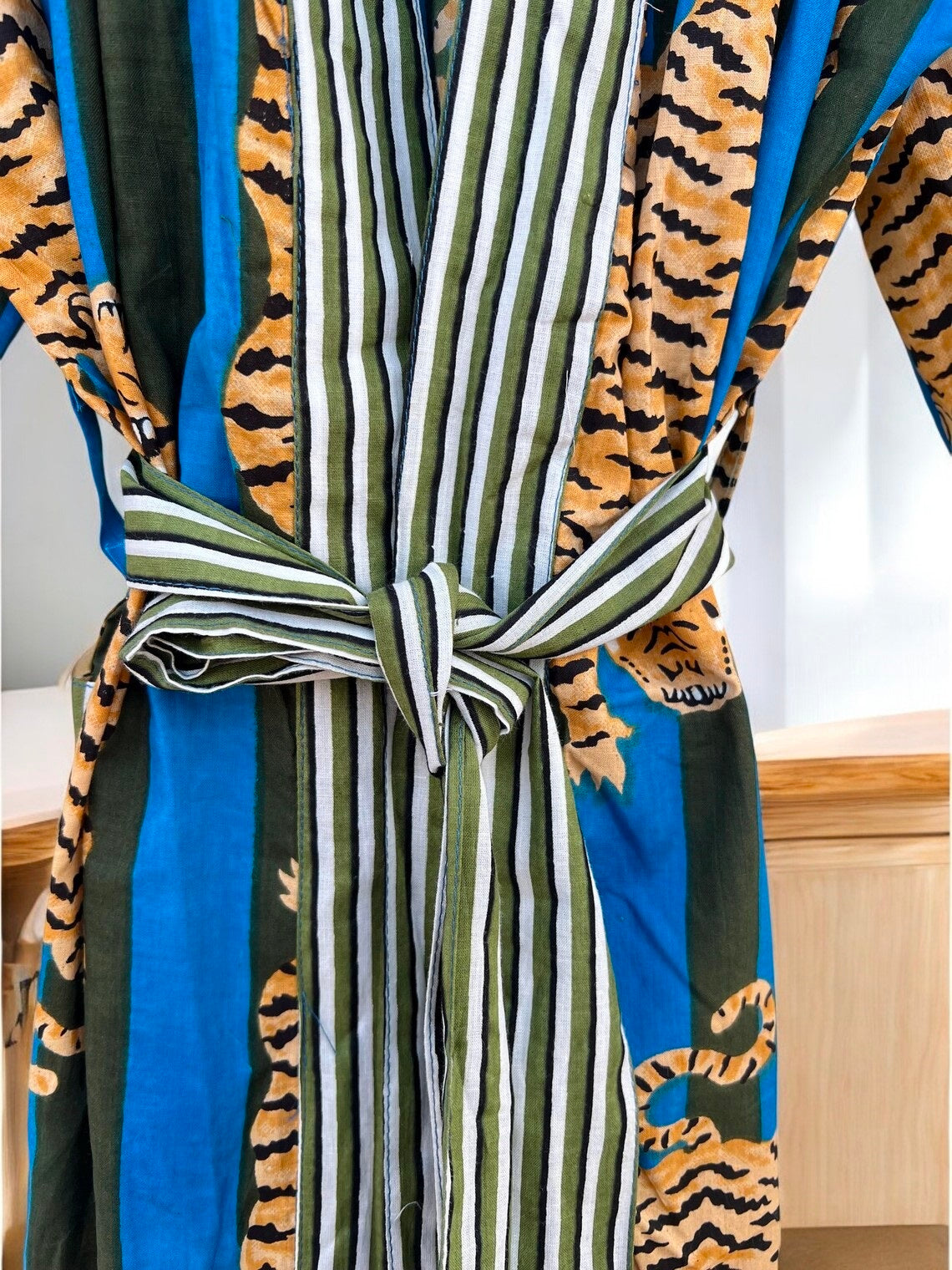 Women’s Cotton Block Printed Kimono Robe | Soft Lightweight Spa & Lounge Wear