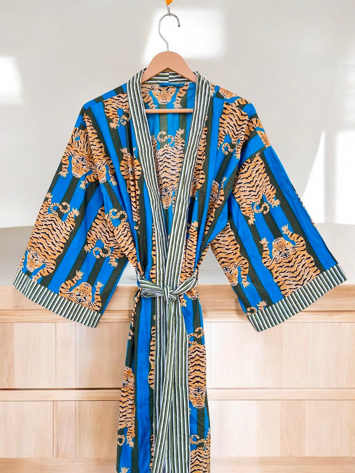 Women’s Cotton Block Printed Kimono Robe | Soft Lightweight Spa & Lounge Wear