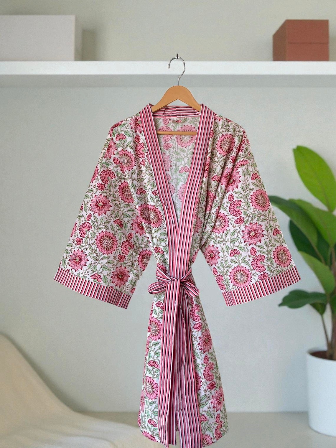 Hand Block Printed Cotton Kimono Robe for Women | Boho Indian Print Kimono
