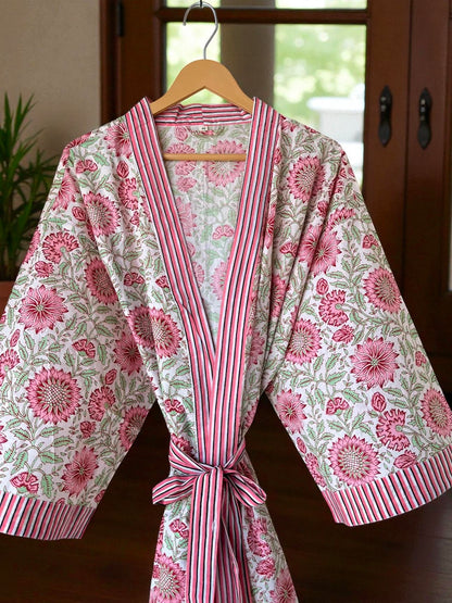 Hand Block Printed Cotton Kimono Robe for Women | Boho Indian Print Kimono