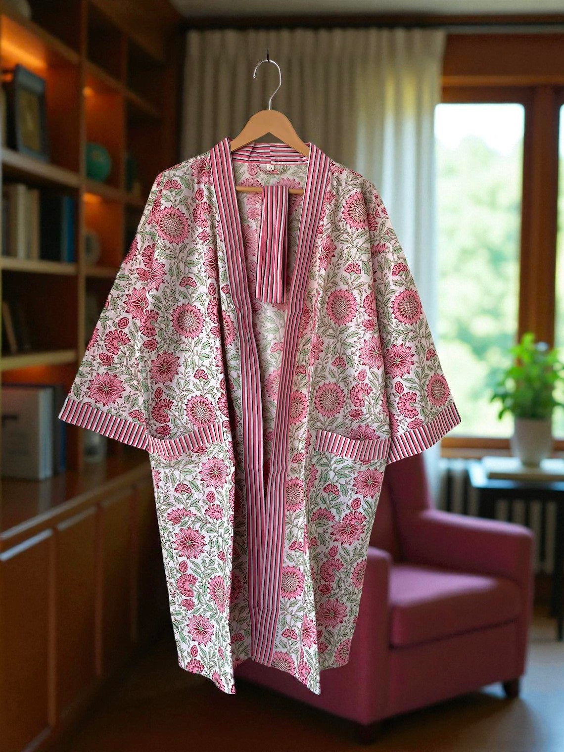 Hand Block Printed Cotton Kimono Robe for Women | Boho Indian Print Kimono