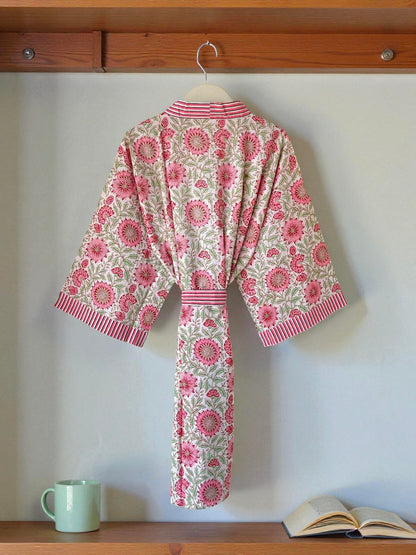 Hand Block Printed Cotton Kimono Robe for Women | Boho Indian Print Kimono