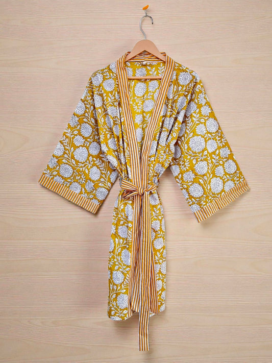 Women’s Cotton Block Print Kimono | Handmade Lightweight Boho Robe