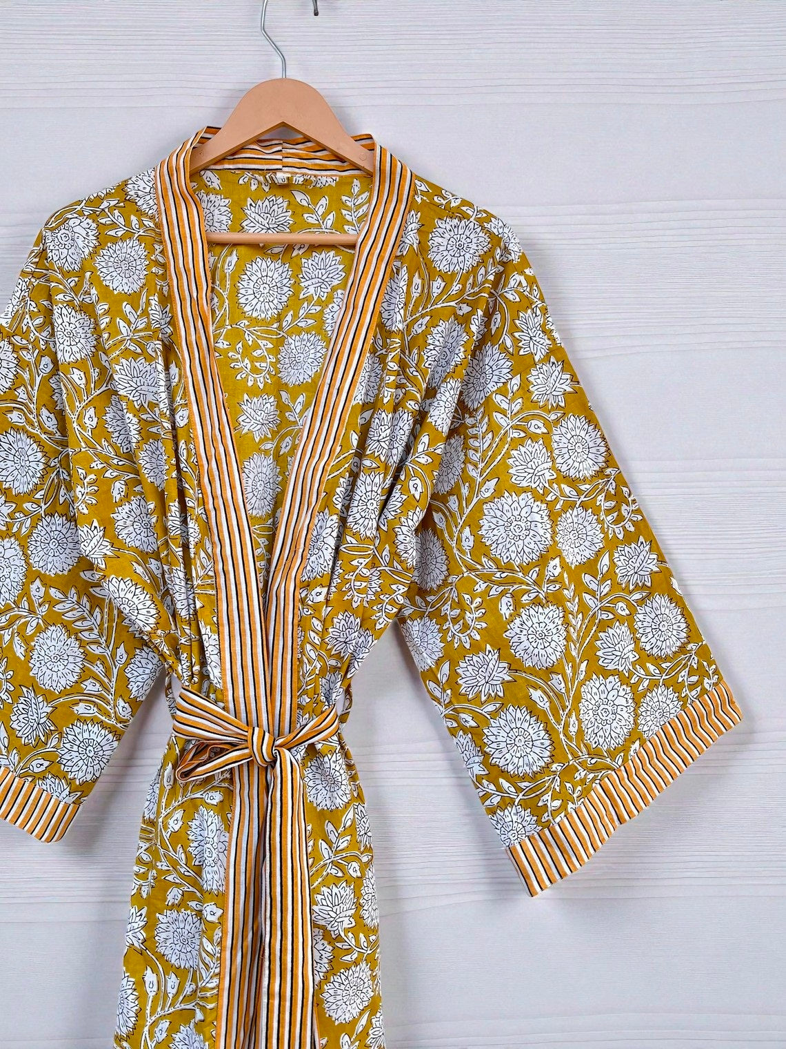 Women’s Cotton Block Print Kimono | Handmade Lightweight Boho Robe