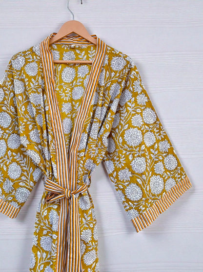 Women’s Cotton Block Print Kimono | Handmade Lightweight Boho Robe