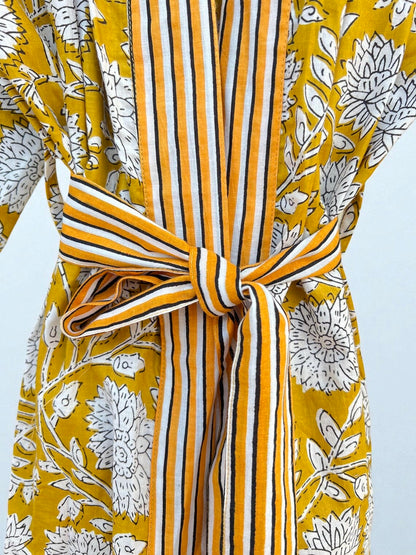 Women’s Cotton Block Print Kimono | Handmade Lightweight Boho Robe