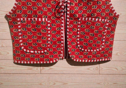 Handmade Cotton Quilted Jacket Indian Block Print Floral Boho
