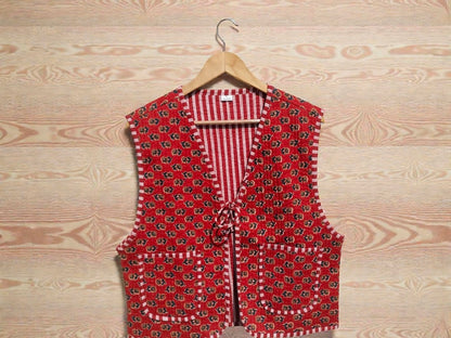 Handmade Cotton Quilted Jacket Indian Block Print Floral Boho