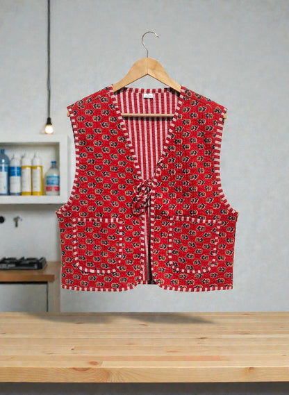 Handmade Cotton Quilted Jacket Indian Block Print Floral Boho