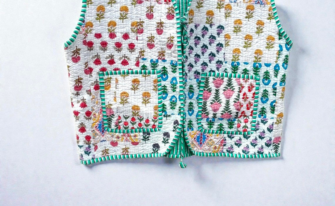 Handmade Patchwork Cotton Jacket Colorful Quilted Floral Print