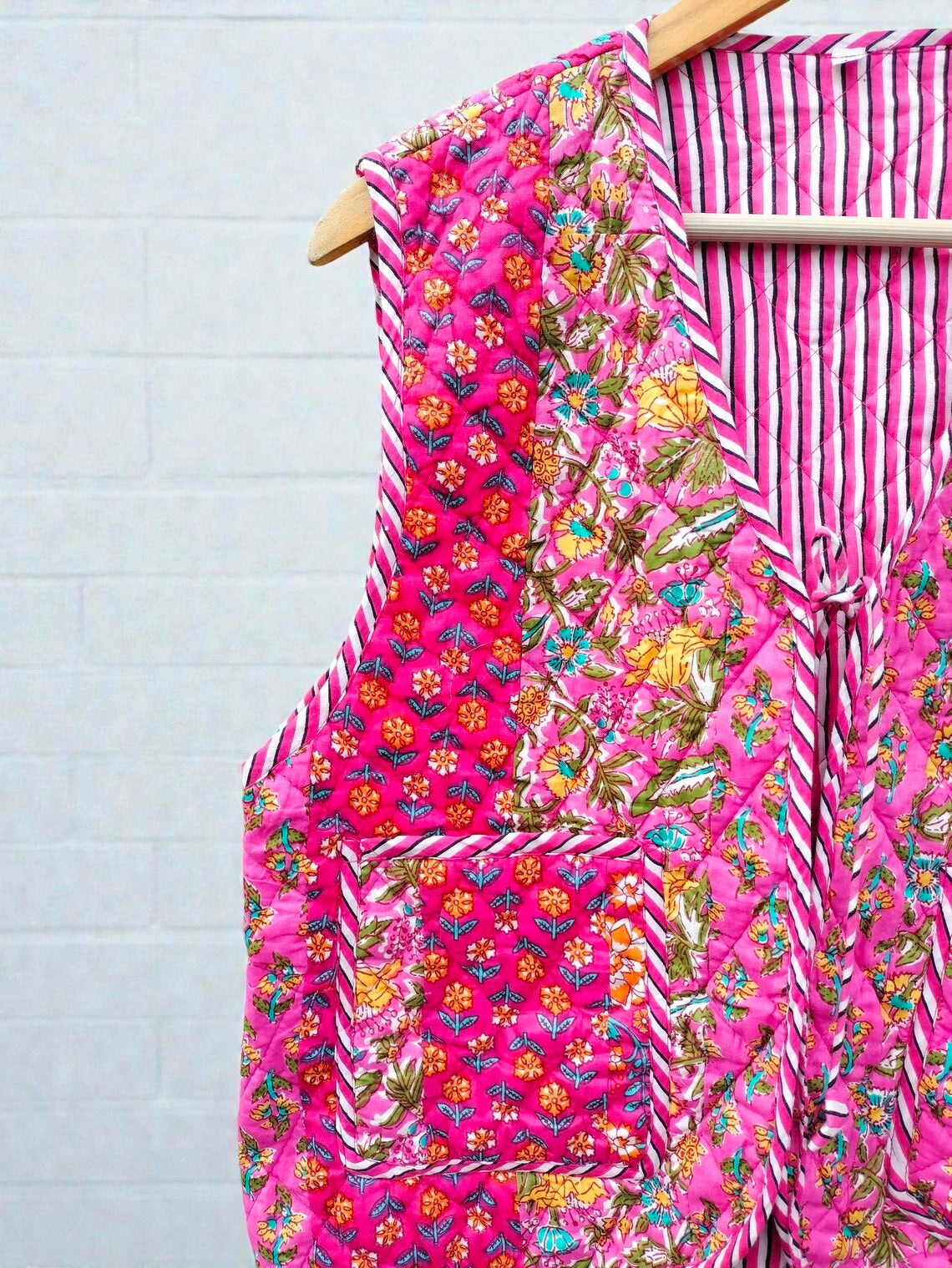 Handmade Patchwork Quilted Cotton Jacket Reversible Boho Coat