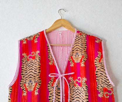 Hand Printed Cotton Quilted Women’s Jacket Reversible Ethnic Winter Wear