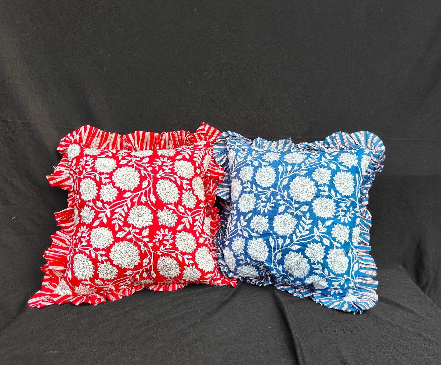 Indian Hand Block Decorative Hand Made Cotton Throw/Pillow Cushion Covers (16 X 16 Inches) Pack Of 2