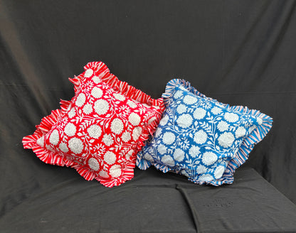 Indian Hand Block Decorative Hand Made Cotton Throw/Pillow Cushion Covers (16 X 16 Inches) Pack Of 2