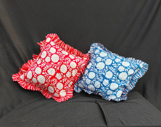 Indian Hand Block Decorative Hand Made Cotton Throw/Pillow Cushion Covers (16 X 16 Inches) Pack Of 2