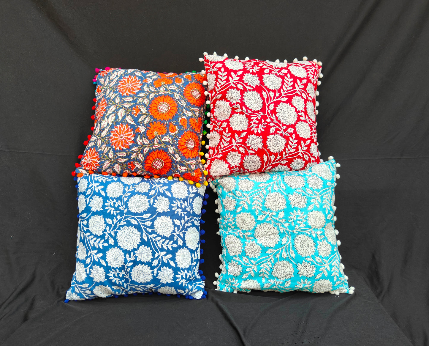 Indian Hand Block Cotton Pillow Cover 16x16 Inch Pillow Cover Cushion Covers Pack Of 4