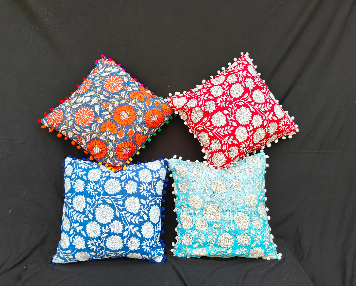 Indian Hand Block Cotton Pillow Cover 16x16 Inch Pillow Cover Cushion Covers Pack Of 4