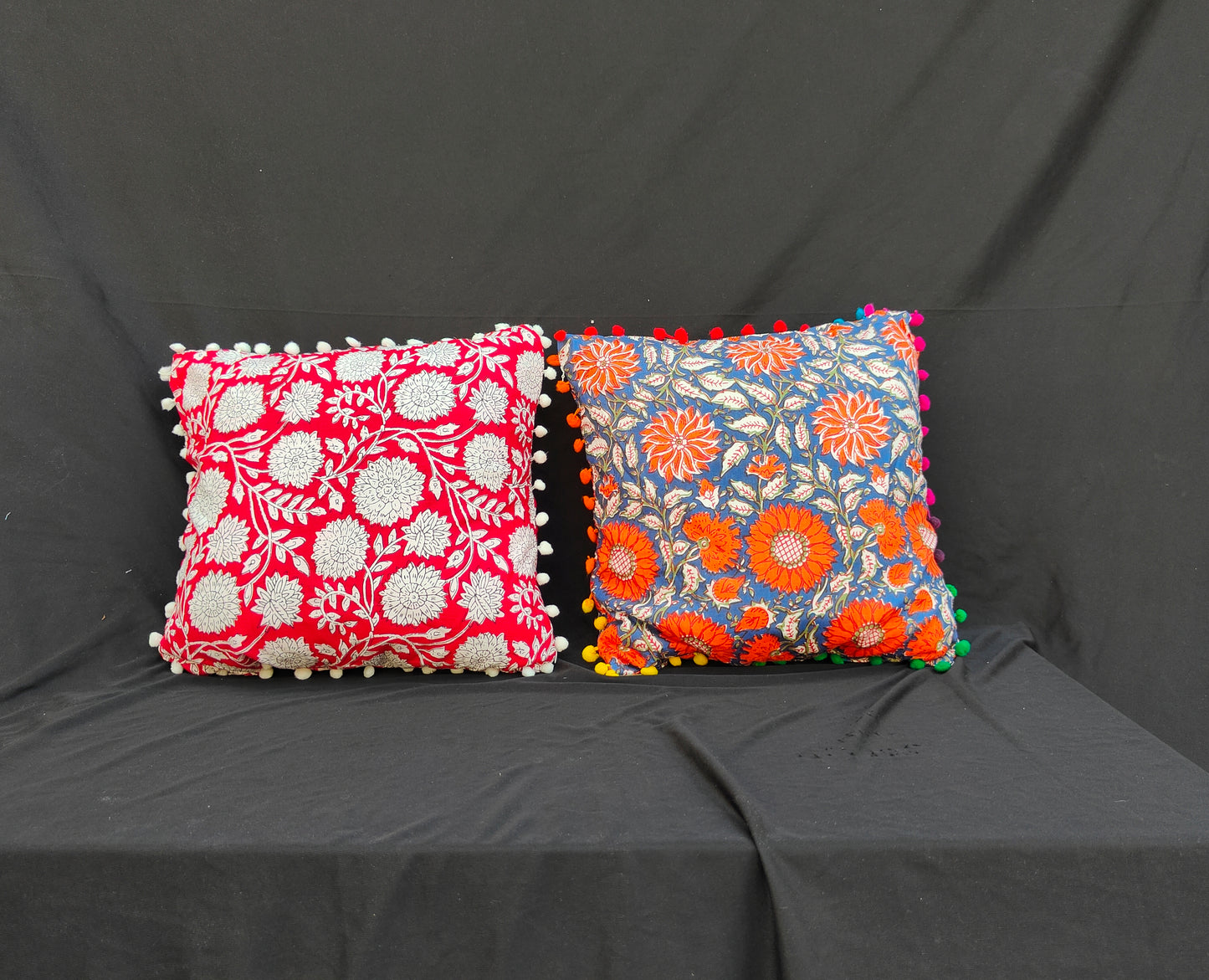 Indian Hand Block Cotton Cushion Cover 16" X 16" Inch Pillow Cover Pack Of 2