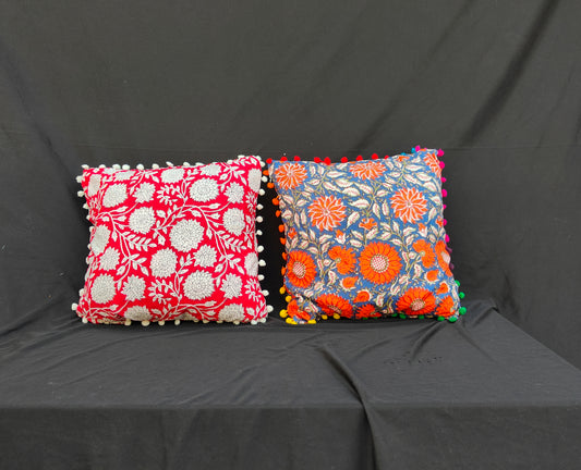Indian Hand Block Cotton Cushion Cover 16" X 16" Inch Pillow Cover Pack Of 2
