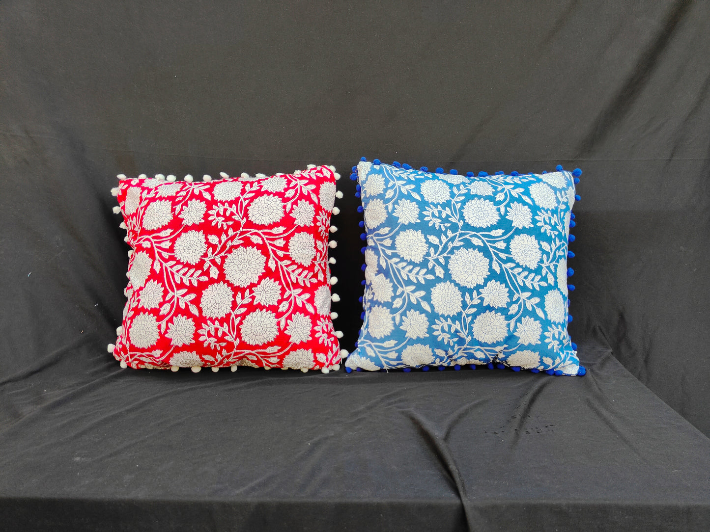 Indian Hand Block Cotton Cushion Cover 16" X 16" Inch Pillow Cover Pack Of 2