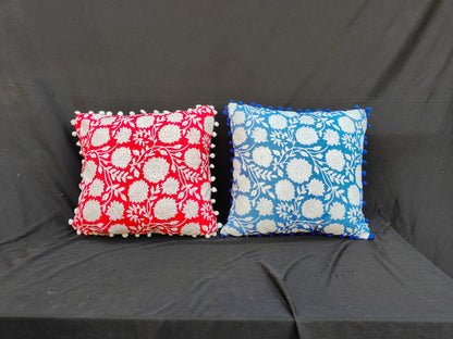 Indian Hand Block Cotton Cushion Cover 16" X 16" Inch Pillow Cover Pack Of 2