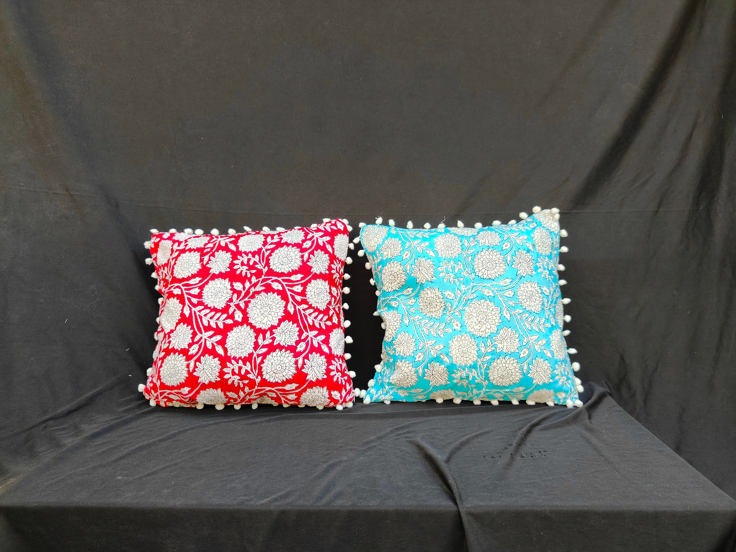 Indian Hand Block Cotton Cushion Cover 16" X 16" Inch Pack Of 2