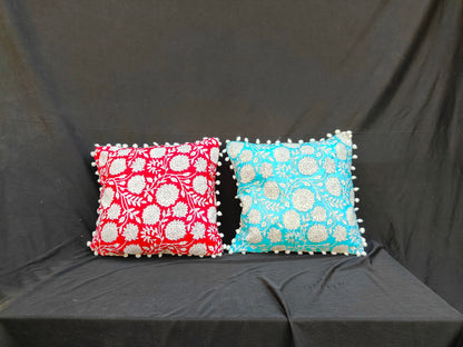 Indian Hand Block Cotton Cushion Cover 16" X 16" Inch Pack Of 2