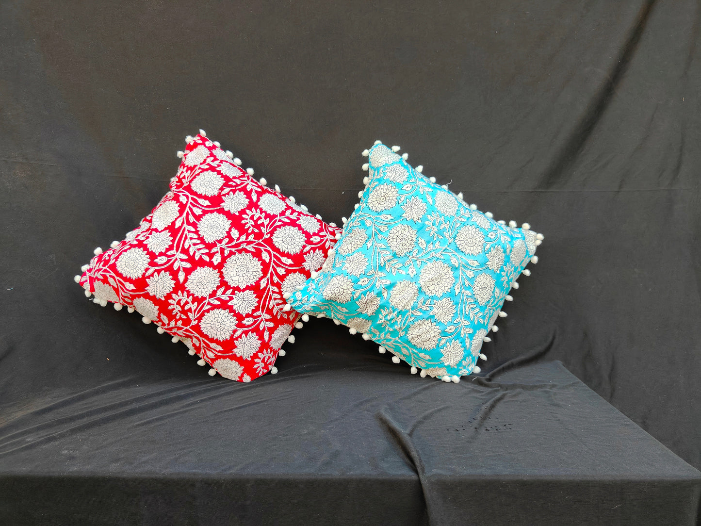 Indian Hand Block Cotton Cushion Cover 16" X 16" Inch Pack Of 2