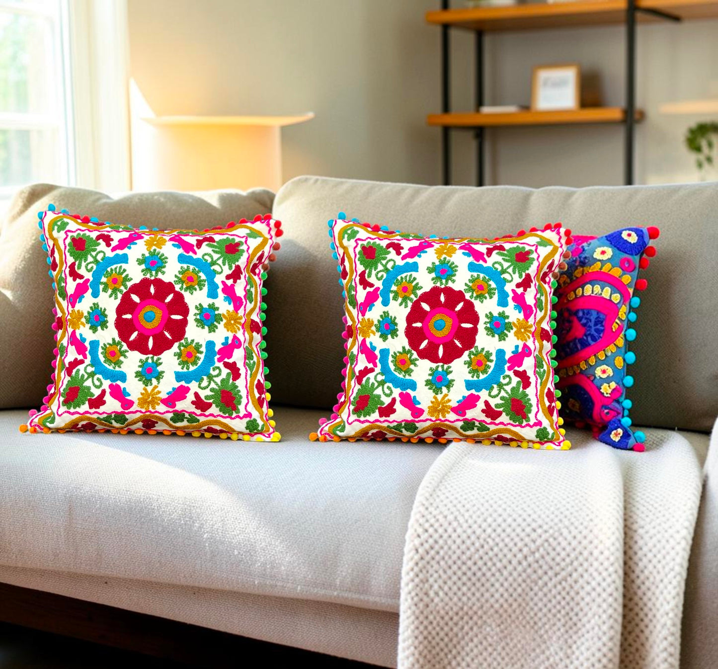 Handmade Suzani Pillow Cover 16x16 Inch Pillow Cover Cushion Covers Pack Of 2