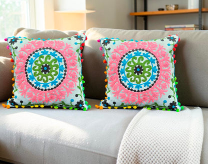 Decorative Hand Made Cotton Throw/Pillow Cushion Covers (16 X 16 Inches) Pack Of 2