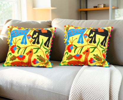 Handmade Cushion Cover Cotton Sofa Decorative Cushion Pillow Cover Cushion Case 16" X 16" Inch Pack Of 2