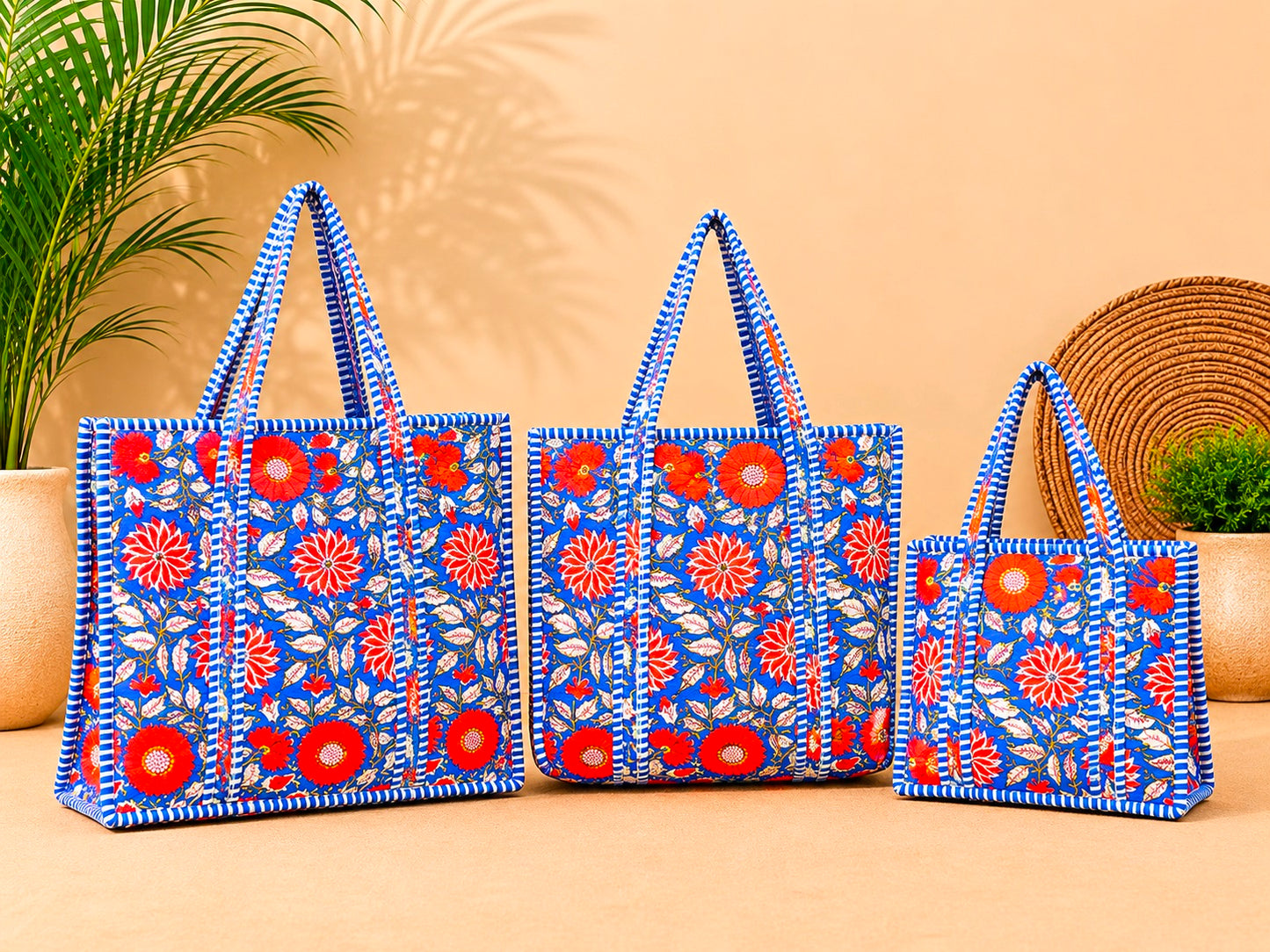 Quilted Tote Bag, Shopping Handbag, Big Grocery Tote Bag, Handprint Cotton Bag, Travel Gifts