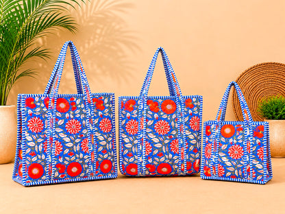 Quilted Tote Bag, Shopping Handbag, Big Grocery Tote Bag, Handprint Cotton Bag, Travel Gifts