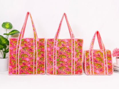 Quilted Tote Bag Tiger Print Quilted Cotton Tote Bag, Handmade Market Bag