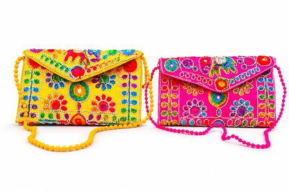 Embroidered Set Of 2 Evening Clutch, Designer Handmade Purse for Women & Girls