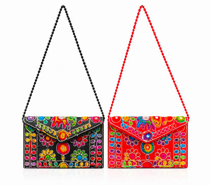 Handmade Bohemian Clutch Bag, Indian Embroidered Purse for Festivals & Gifts Set Of 2