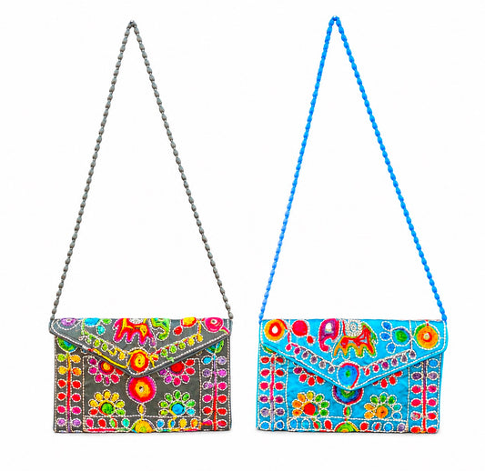 Traditional Indian Clutch Bag, Set Of 2 Handcrafted Embroidered Purse for Special Occasions