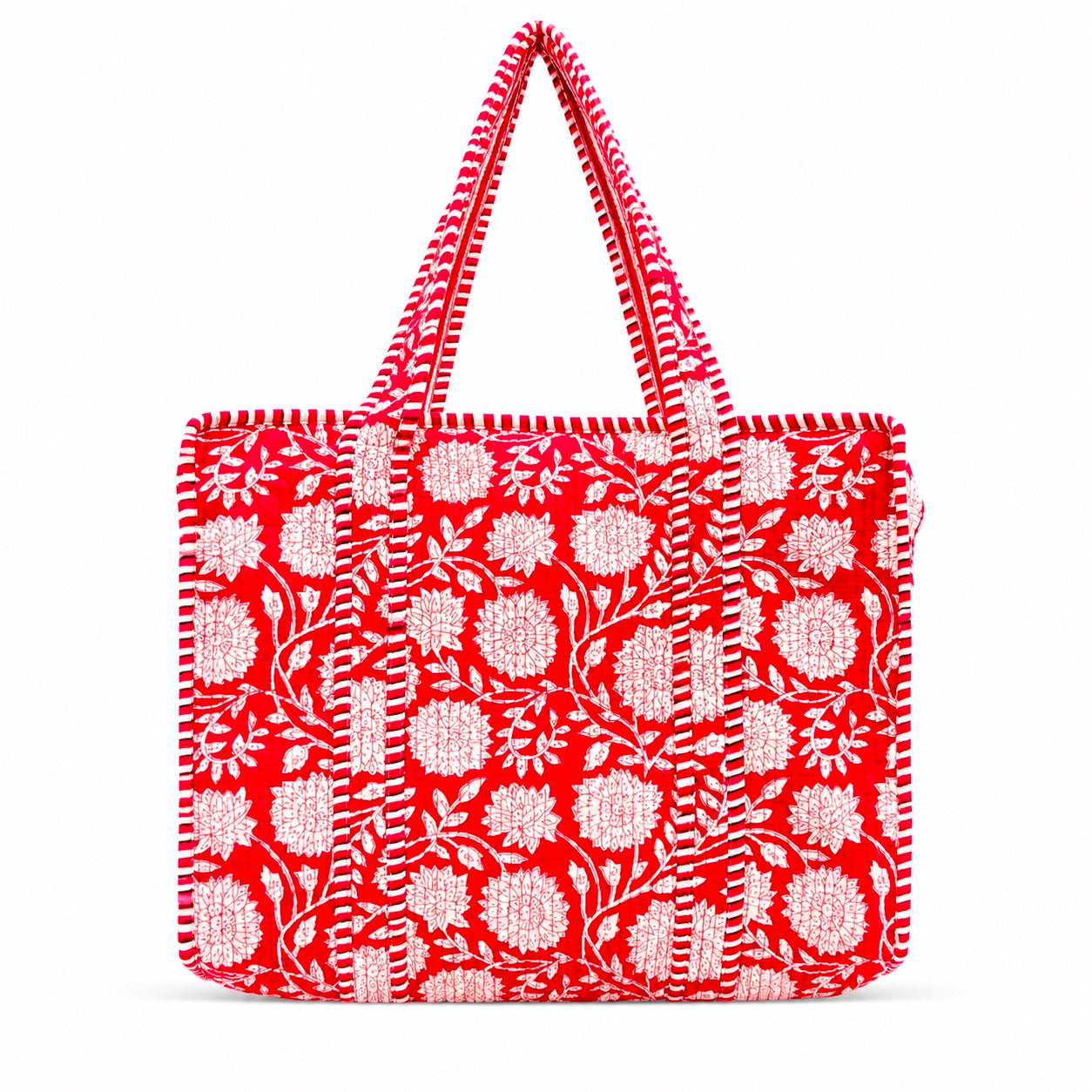 Hand Block Print Quilted Cotton Tote Bag With Embroidered Clutch, Boho Shoulder Bag, Gift for Mom