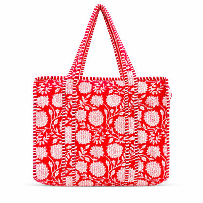 Hand Block Print Quilted Cotton Tote Bag With Embroidered Clutch, Boho Shoulder Bag, Gift for Mom