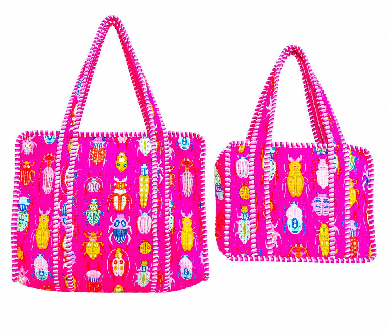 Block Print Cotton Tote Bag, Set Of 2 Handmade Quilted Handbag, Boho Market Bag, Gift for Her